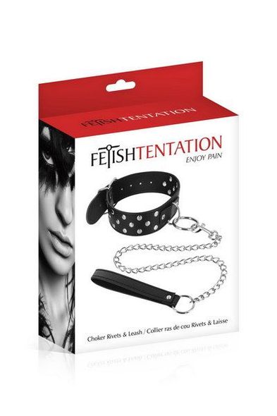 Нашийник з повідцем Fetish Tentation Rivets and Leash