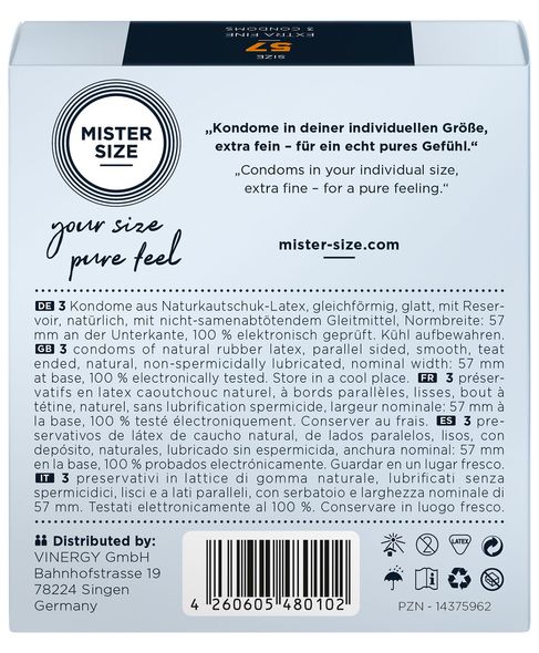 Презервативы Mister Size - pure feel - 57 (3 condoms), толщина 0,05 мм