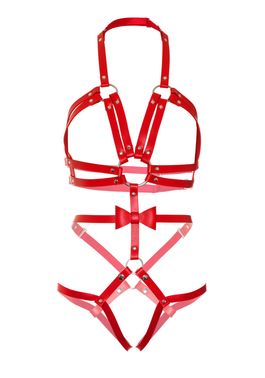 Портупея-тедди из ремней Leg Avenue Studded O-ring harness teddy S Red, экокожа