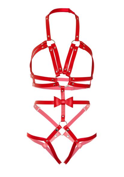 Портупея-тедді з ременів Leg Avenue Studded O-ring harness teddy S Red, екошкіра