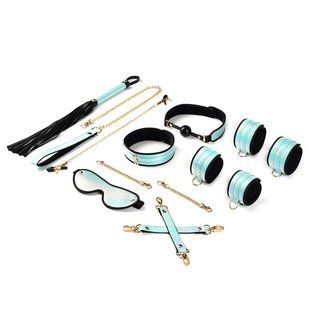 БДСМ-набір Liebe Seele Vivid Rainbow 8 Pieces Set, 8 аксесуарів, екошкіра на оксамитовій основі, Блакитний, Блакитний
