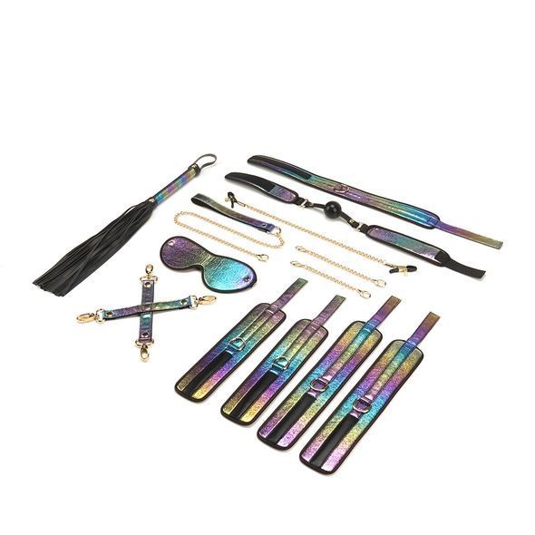 БДСМ-набір Liebe Seele Vivid Rainbow 8 Pieces Set, 8 аксесуарів, екошкіра на оксамитовій основі, Фіолетовий, Фіолетовий