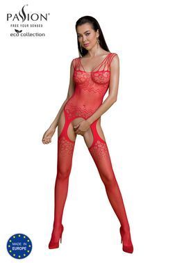 Бодістокінг Passion ECO BS004 red відкритий доступ, імітація підв&rsquo;язок, квітковий декор
