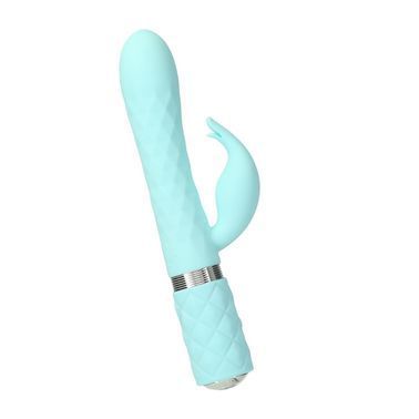 Розкішний кролик з ротацією та вібрацією Pillow Talk Lively Teal, кристал Сваровскі, потрійний відро, Бирюзовый, Бірюзовий
