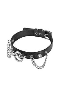 Ошейник цепочками, шипами и кольцом Fetish Tentation Choker Rings and Chains, экокожа