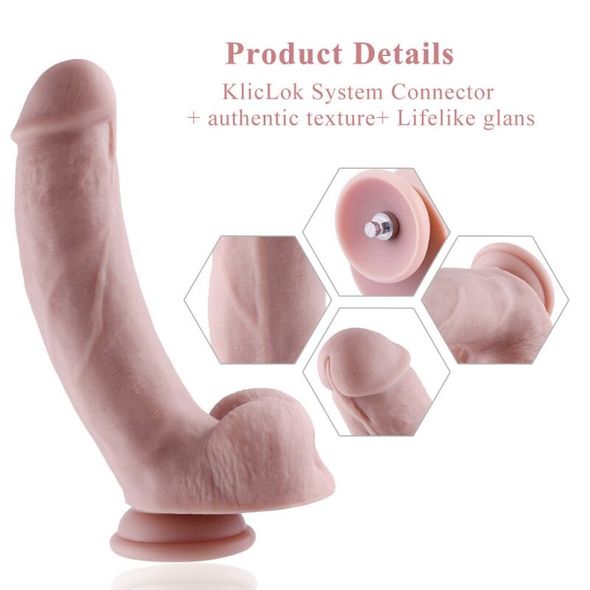 Силіконовий фалоімітатор для секс-машин Hismith 8.3″ Silicone Dildo, вигнутий, система KlicLok