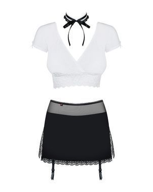 Эротический костюм секретарши Obsessive Secretary suit 5pcs black S/M, черно-белый, топ, юбка, стрин