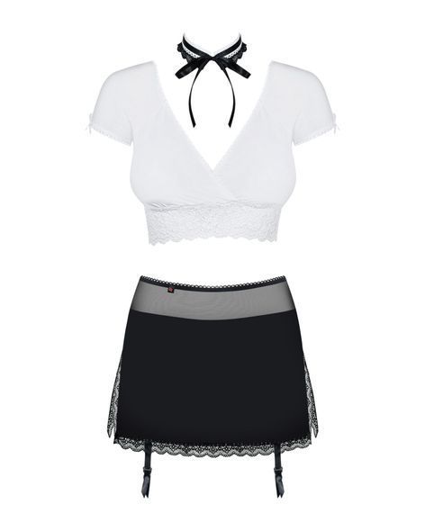Эротический костюм секретарши Obsessive Secretary suit 5pcs black S/M, черно-белый, топ, юбка, стрин