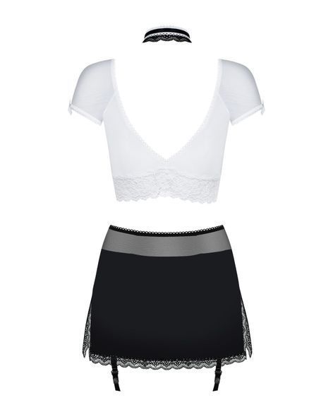 Эротический костюм секретарши Obsessive Secretary suit 5pcs black S/M, черно-белый, топ, юбка, стрин