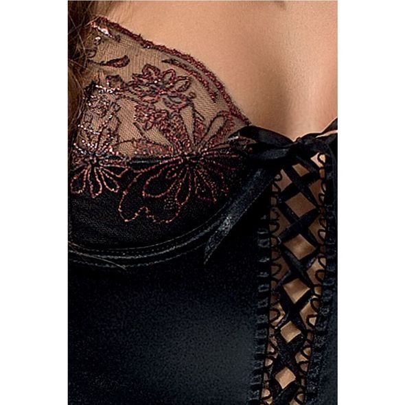 Розпродаж!!! Корсет з пажами BRIDA CORSET black L/XL - Passion Exclusive, трусики, шнурівка