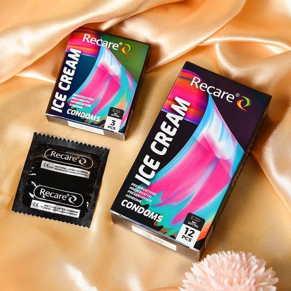 Презервативи Holographic Recare Ice Cream Big Dotted Condoms 3 шт, з пухирцями, аромат: морозиво