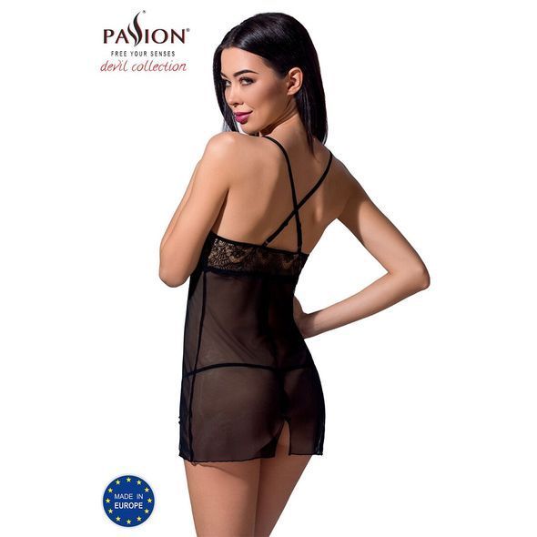 Прозрачная сорочка приталенная QUENTRIS CHEMISE black S/M - Passion Exclusive, трусики