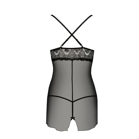 Прозрачная сорочка приталенная QUENTRIS CHEMISE black S/M - Passion Exclusive, трусики