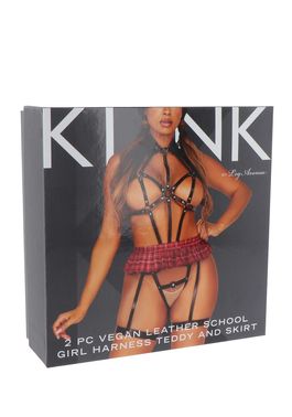 BDSM-костюм ученицы Leg Avenue Harness teddy & skirt S Black, портупея, мини-юбка, экокожа