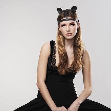 Маска кішечки Bijoux Indiscrets MAZE - Cat Ears Headpiece Black, екошкіра