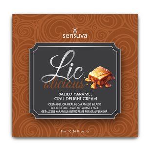 Пробник геля для мінету Sensuva Lic-o-licious Salted Caramel (6 мл), оліїстий, без цукру, солона карамель