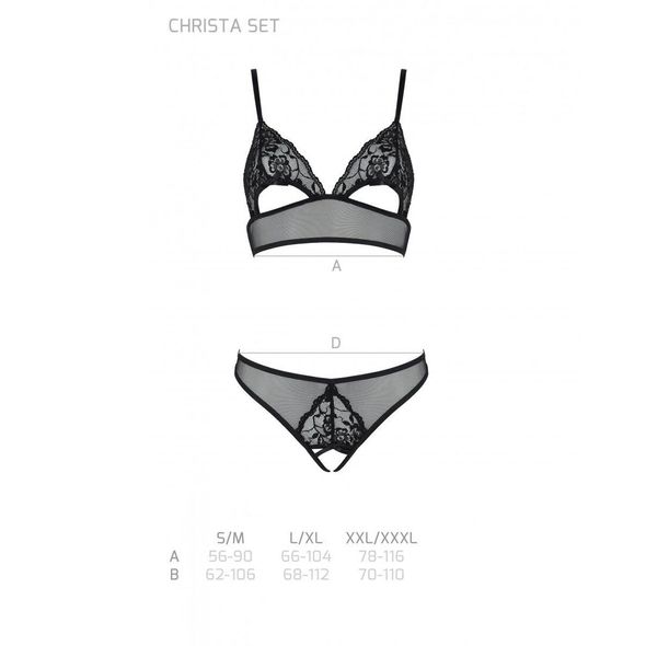 Комплект: бралет з ажурним ліфом та відкритими трусиками Christa Set with Open Bra black S/M — Passi