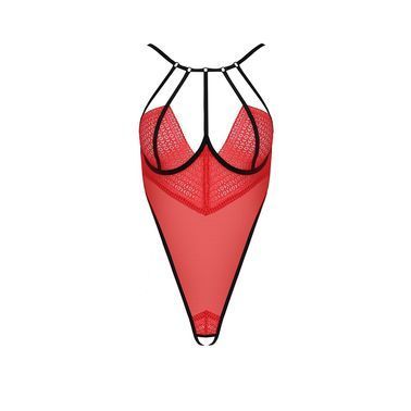 Боди с высоким вырезом бедра AKITA BODY red S/M - Passion Exclusive