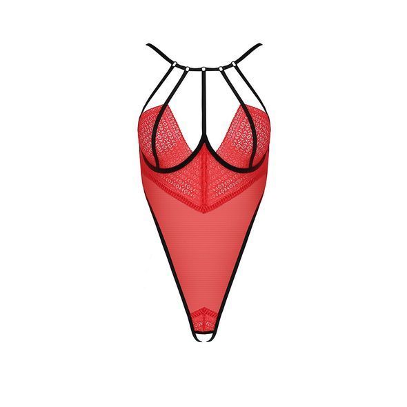 Боди с высоким вырезом бедра AKITA BODY red S/M - Passion Exclusive