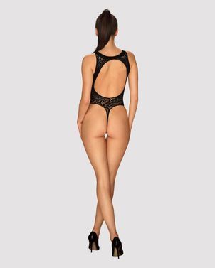 Ажурний бодістокінг із ефектом шнурівки Obsessive B129 teddy black S/M/L, чорний, з доступом