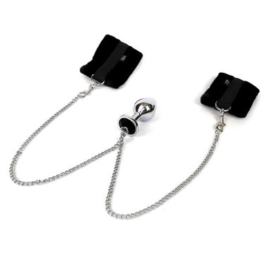 Наручники с металлической анальной пробкой Art of Sex Handcuffs with Metal Anal Plug size M Black