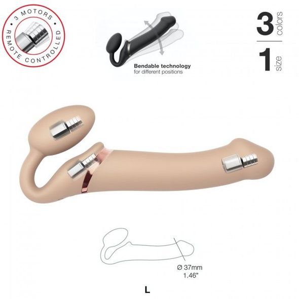 Безремінний страпон з вібрацією Strap-On-Me Vibrating Flesh L, діаметр 3,7 см, пульт ДК, регульовани