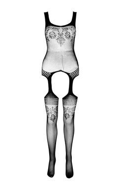 Бодистокинг Passion ECO BS008 black, с доступом, флористический декор, имитация подвязок