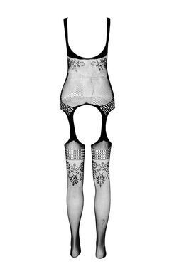 Бодистокинг Passion ECO BS008 black, с доступом, флористический декор, имитация подвязок
