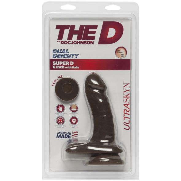 Фалоімітатор Doc Johnson The D - Super D - 6 Inch With Balls - ULTRASKYN - Chocolate, діаметр 3,8 см