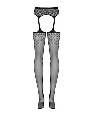 Сетчатые чулки-стокинги с цветочным рисунком Obsessive Garter stockings S207 S/M/L, черные, имитация