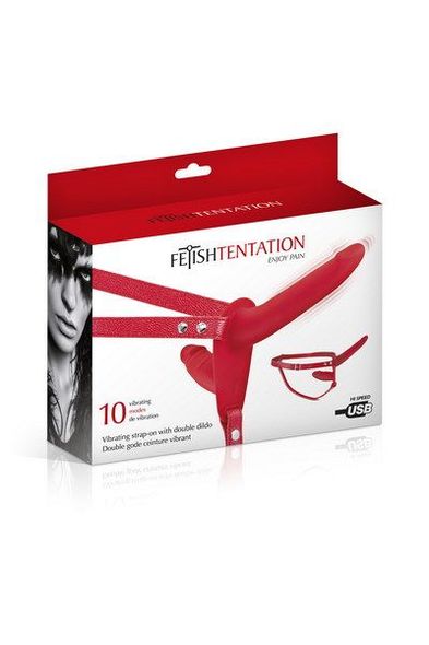 Подвійний страпон з вібрацією Fetish Tentation Vibrating Strap-On with Double Dildo Red