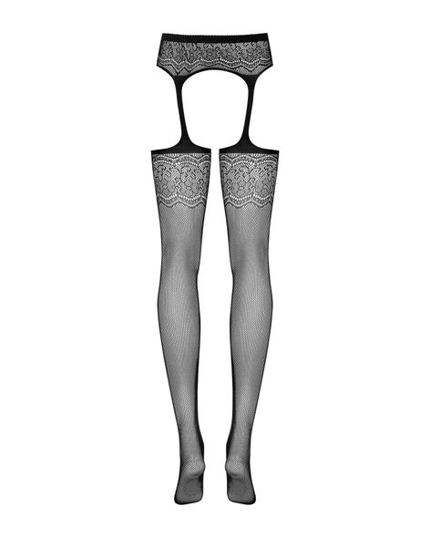 Сетчатые чулки-стокинги с цветочным рисунком Obsessive Garter stockings S207 S/M/L, черные, имитация