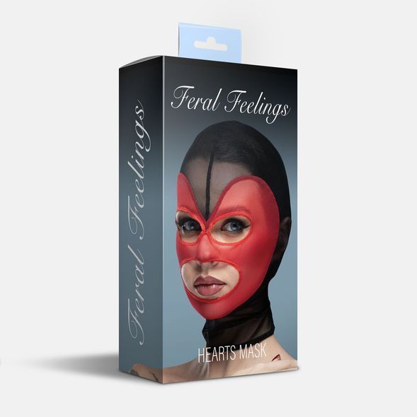 Маска сердце сетка с открытым ртом Feral Feelings - Hearts Mask Black/Red