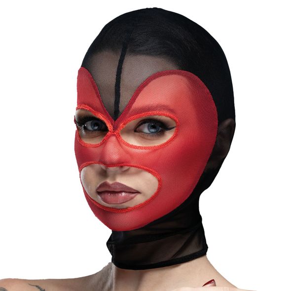 Маска сердце сетка с открытым ртом Feral Feelings - Hearts Mask Black/Red