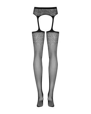 Сітчасті панчохи-стокінги з квітковим малюнком Obsessive Garter stockings S207 XL/XL, чорні, імітаці