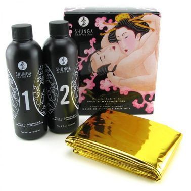 Гель для NURU массажа Shunga Oriental Body-to-Body &ndash; Sparkling Strawberry Wine плюс простыня