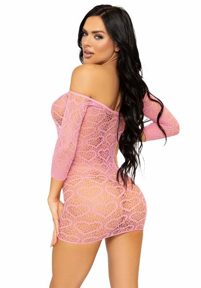 Сукня-сітка з сердечками Leg Avenue Heart net mini dress Pink, зав’язки, відкриті плечі, one size