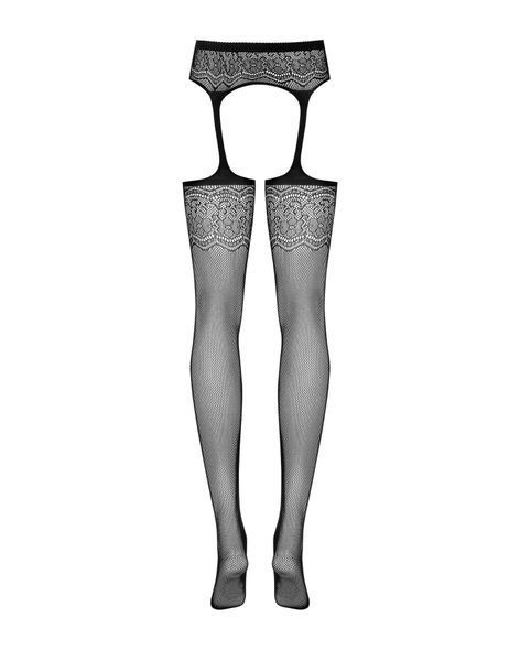 Сітчасті панчохи-стокінги з квітковим малюнком Obsessive Garter stockings S207 XL/XL, чорні, імітаці