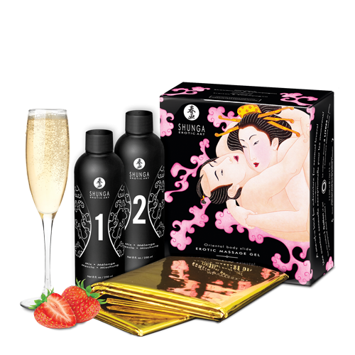 Гель для NURU массажа Shunga Oriental Body-to-Body &ndash; Sparkling Strawberry Wine плюс простыня