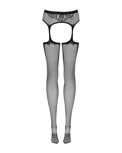 Сетчатые чулки-стокинги с узором на ягодицах Obsessive Garter stockings S232 S/M/L, черные, имитация