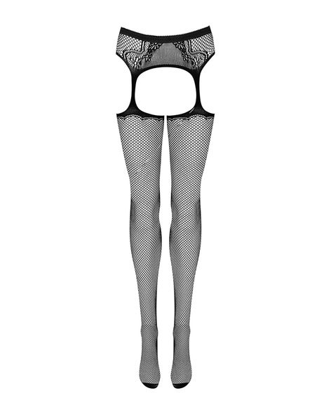 Сітчасті панчохи-стокінги з візерунком на сідницях Obsessive Garter stockings S232 S/M/L, чорні, імі