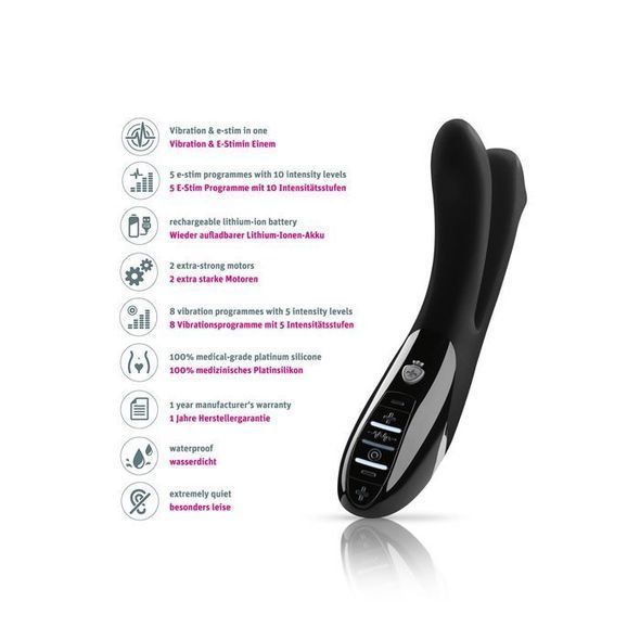 Вибратор двойной с электростимуляцией Mystim Tingling Aparte eStim Black, миостимулятор, Черный, Чорний