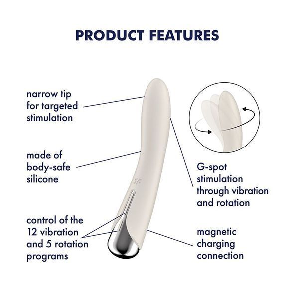 Вібратор точки G з обертанням Satisfyer Spinning Vibe 1 Beige, 2 мотори, Білий, Білий