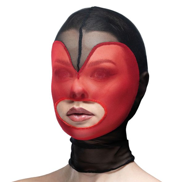 Маска сердце сетка с открытым ртом Feral Feelings - Hearts Mask Black/Red