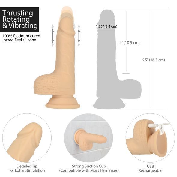 Фалоімітатор-пульсатор Naked Addiction 6.5&Prime; Thrusting Dong With Remote, рухи вперед-назад, пульт ДК