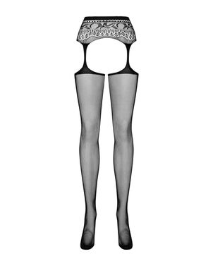 Сетчатые чулки-стокинги с кружевным поясом Obsessive Garter stockings S307 S/M/L, черные, имитация г