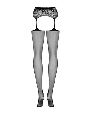 Сітчасті панчохи-стокінги з мереживним поясом Obsessive Garter stockings S307 S/M/L, чорні, імітація