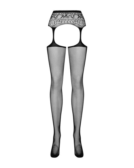 Сетчатые чулки-стокинги с кружевным поясом Obsessive Garter stockings S307 S/M/L, черные, имитация г