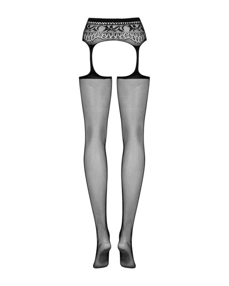 Сетчатые чулки-стокинги с кружевным поясом Obsessive Garter stockings S307 S/M/L, черные, имитация г