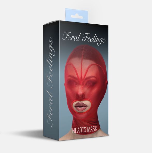 Маска сердце сетка с открытым ртом Feral Feelings - Hearts Mask Black/Red